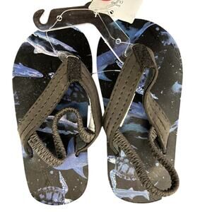 Toddler Boy Carter's Ocean Life Black & Blue Flip Flops Size Small 5-6 New